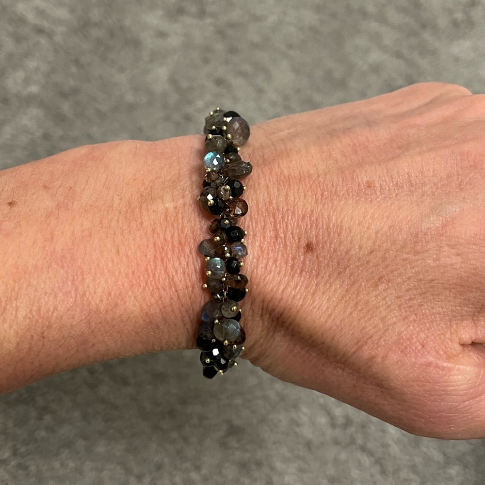 14k mulit stone bracelet- labradorite, andalusite & onyx - handmade